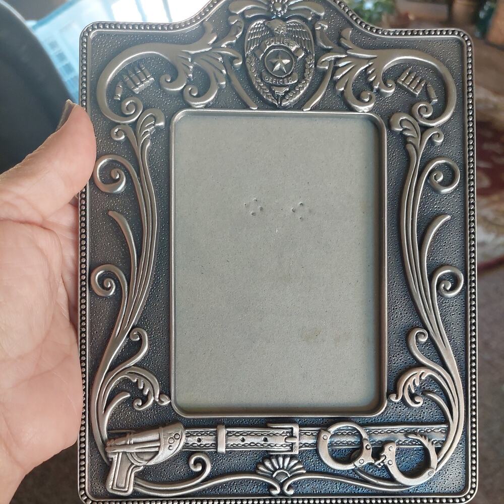 Police Officer Vanmark Blue hats Of Bravery Handcrafted Picture Frame metal vtg